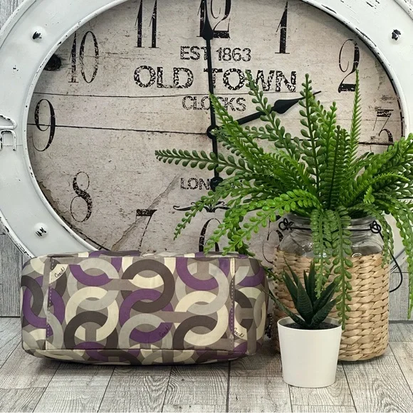 COACH - Mini Madison Op Art Shoulder Handbag Purple Silver Cream & Gray - Picture 12 of 15